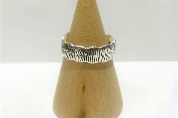 Victoria's Vogue New Creative European Style Thai Silver Forest Bark Pattern 925 Sterling Silver Jewelry Striped Wavy Lace Opening Rings