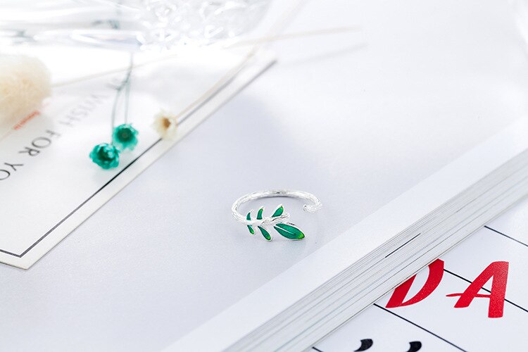 Victoria's Vogue New Literary Personality Fashion 925 Sterling Silver Jewelry Personality Green Epoxy Leaf Natural Leaves Opening Rings Victoria's Vogue New Literary Personality Fashion 925 Sterling Silver Jewelry Personality Green Epoxy Leaf Natural Leaves Opening Rings