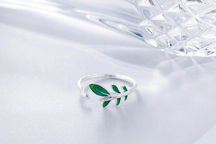 Victoria's Vogue New Literary Personality Fashion 925 Sterling Silver Jewelry Personality Green Epoxy Leaf Natural Leaves Opening Rings Victoria's Vogue New Literary Personality Fashion 925 Sterling Silver Jewelry Personality Green Epoxy Leaf Natural Leaves Opening Rings