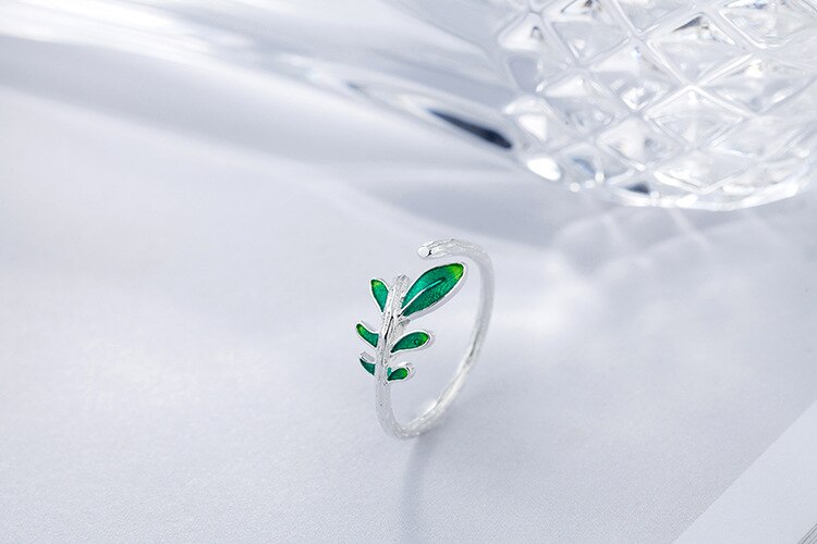 Victoria's Vogue New Literary Personality Fashion 925 Sterling Silver Jewelry Personality Green Epoxy Leaf Natural Leaves Opening Rings Victoria's Vogue New Literary Personality Fashion 925 Sterling Silver Jewelry Personality Green Epoxy Leaf Natural Leaves Opening Rings