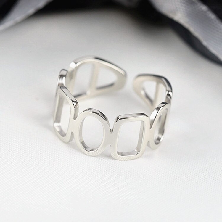 Victoria's Vogue Fashion Personality Ins Chain Stitching Hollow 925 Sterling Silver Jewelry Square Circular Geometric Opening Rings Victoria's Vogue Fashion Personality Ins Chain Stitching Hollow 925 Sterling Silver Jewelry Square Circular Geometric Opening Rings