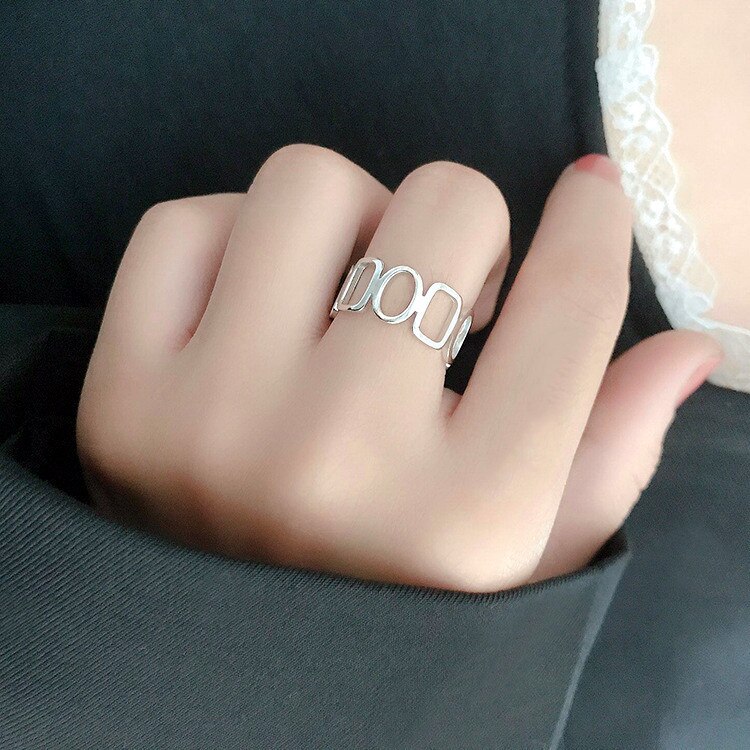 Victoria's Vogue Fashion Personality Ins Chain Stitching Hollow 925 Sterling Silver Jewelry Square Circular Geometric Opening Rings Victoria's Vogue Fashion Personality Ins Chain Stitching Hollow 925 Sterling Silver Jewelry Square Circular Geometric Opening Rings