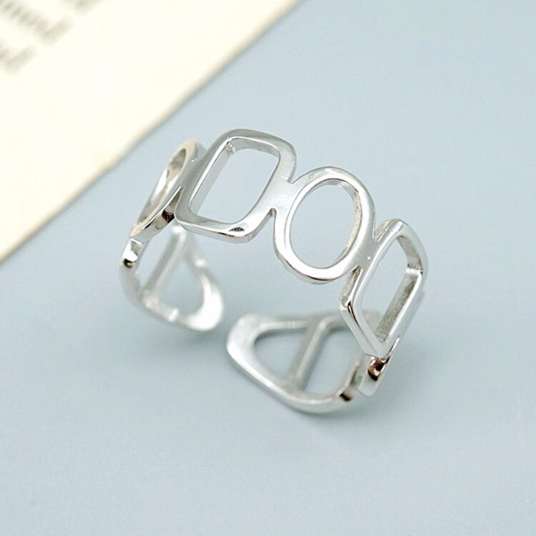 Victoria's Vogue Fashion Personality Ins Chain Stitching Hollow 925 Sterling Silver Jewelry Square Circular Geometric Opening Rings Victoria's Vogue Fashion Personality Ins Chain Stitching Hollow 925 Sterling Silver Jewelry Square Circular Geometric Opening Rings