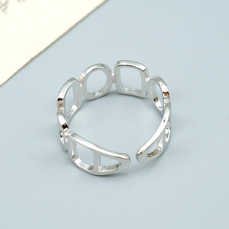 Victoria's Vogue Fashion Personality Ins Chain Stitching Hollow 925 Sterling Silver Jewelry Square Circular Geometric Opening Rings Victoria's Vogue Fashion Personality Ins Chain Stitching Hollow 925 Sterling Silver Jewelry Square Circular Geometric Opening Rings