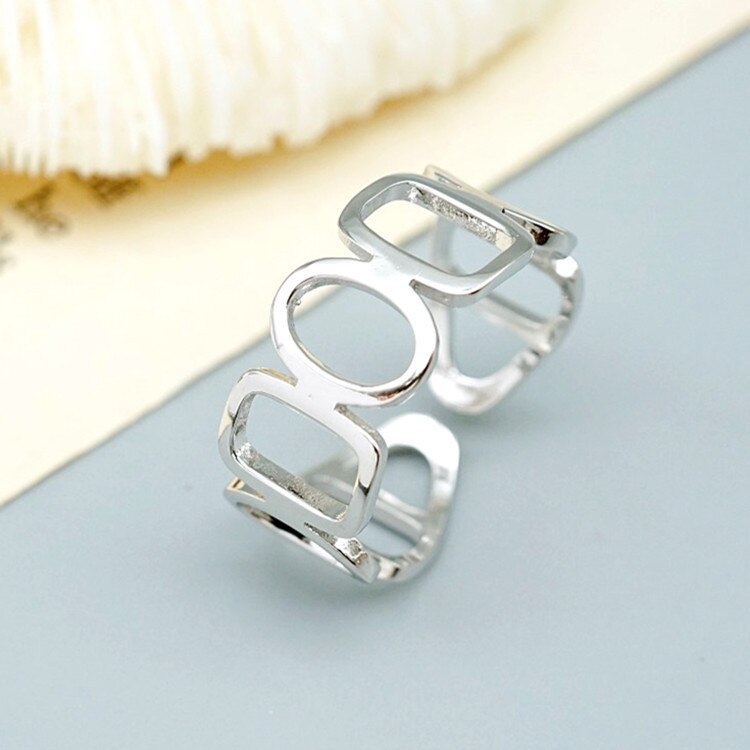 Victoria's Vogue Fashion Personality Ins Chain Stitching Hollow 925 Sterling Silver Jewelry Square Circular Geometric Opening Rings Victoria's Vogue Fashion Personality Ins Chain Stitching Hollow 925 Sterling Silver Jewelry Square Circular Geometric Opening Rings