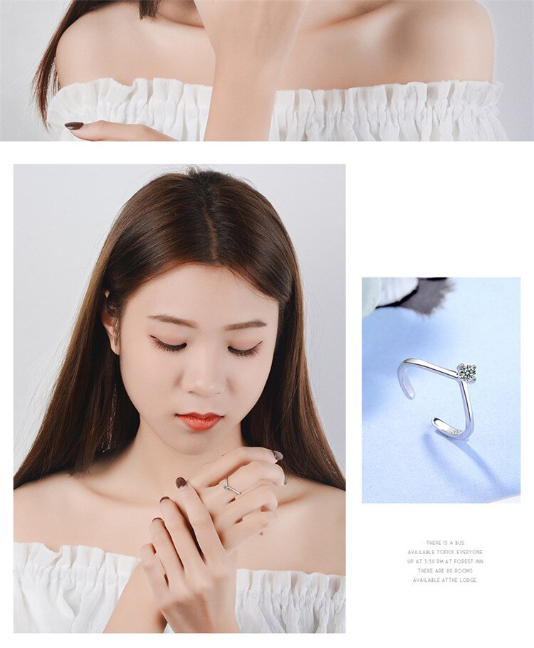 Victoria's Vogue New Fashion Simple V-shaped 925 Sterling Silver Jewelry Exquisite Popular Temperament Crystal Opening Rings Victoria's Vogue New Fashion Simple V-shaped 925 Sterling Silver Jewelry Exquisite Popular Temperament Crystal Opening Rings