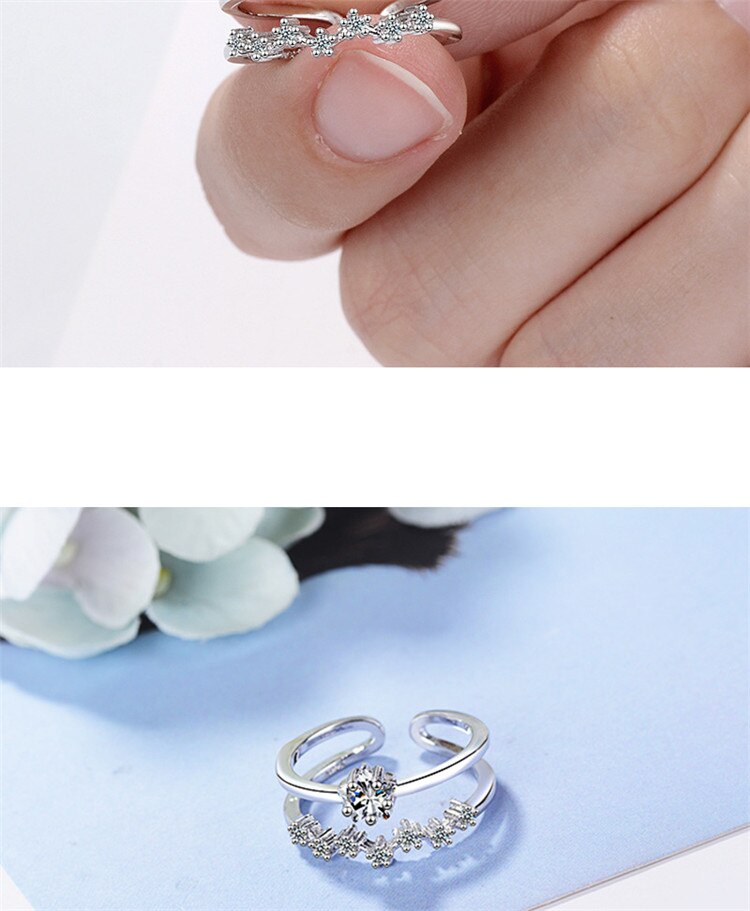 Victoria's Vogue New Fashion Fresh Double-layer Temperament 925 Sterling Silver Jewelry Five-pointed Star Crystal Opening Rings Victoria's Vogue New Fashion Fresh Double-layer Temperament 925 Sterling Silver Jewelry Five-pointed Star Crystal Opening Rings