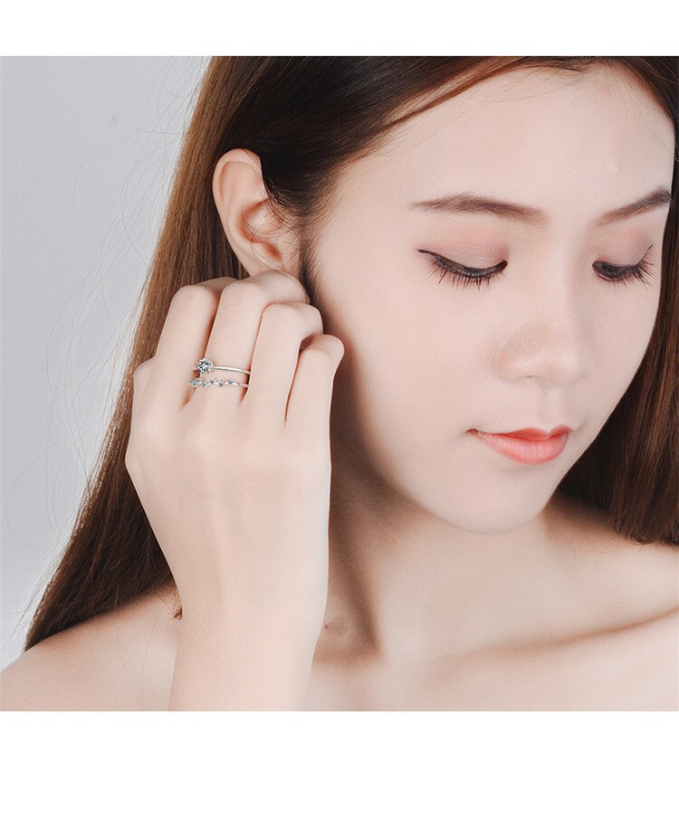 Victoria's Vogue New Fashion Fresh Double-layer Temperament 925 Sterling Silver Jewelry Five-pointed Star Crystal Opening Rings Victoria's Vogue New Fashion Fresh Double-layer Temperament 925 Sterling Silver Jewelry Five-pointed Star Crystal Opening Rings