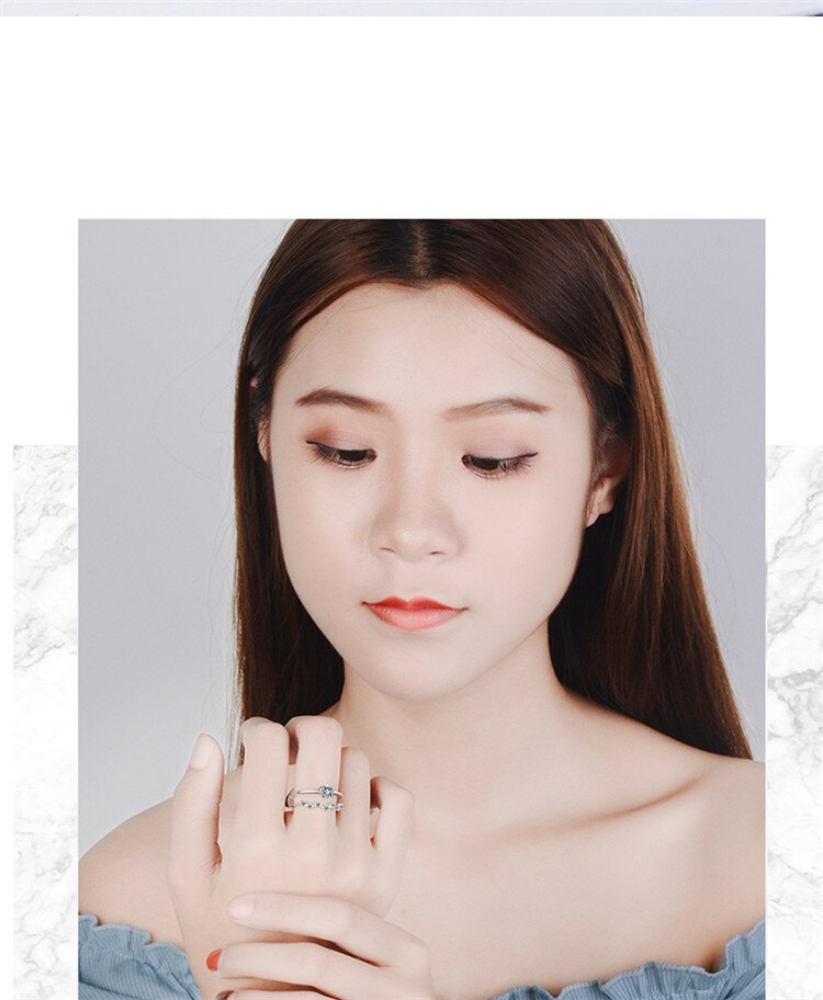 Victoria's Vogue New Fashion Fresh Double-layer Temperament 925 Sterling Silver Jewelry Five-pointed Star Crystal Opening Rings Victoria's Vogue New Fashion Fresh Double-layer Temperament 925 Sterling Silver Jewelry Five-pointed Star Crystal Opening Rings