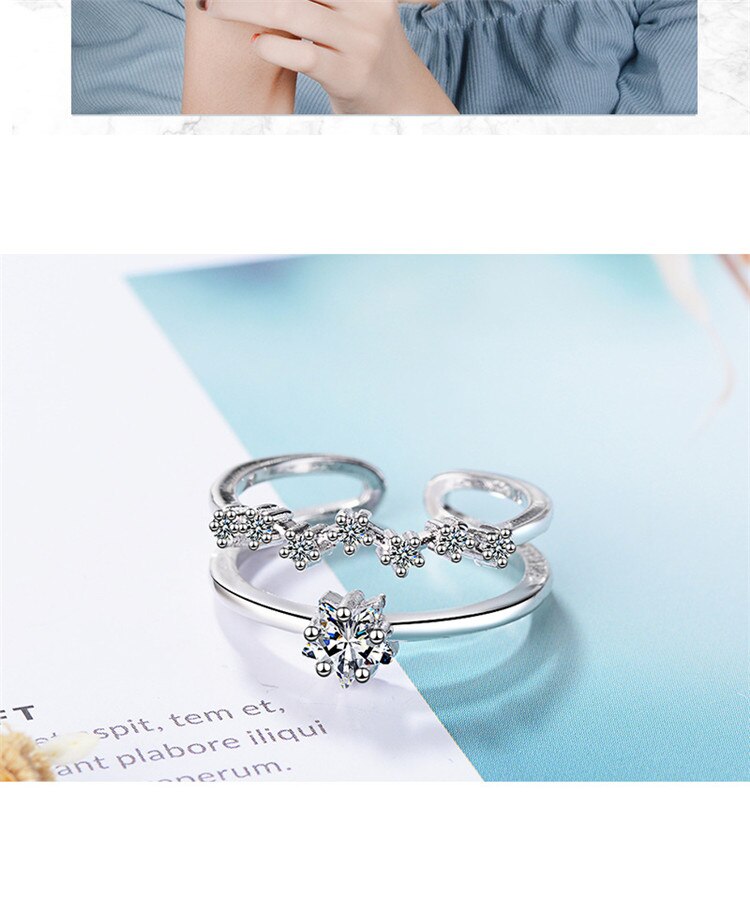 Victoria's Vogue New Fashion Fresh Double-layer Temperament 925 Sterling Silver Jewelry Five-pointed Star Crystal Opening Rings Victoria's Vogue New Fashion Fresh Double-layer Temperament 925 Sterling Silver Jewelry Five-pointed Star Crystal Opening Rings