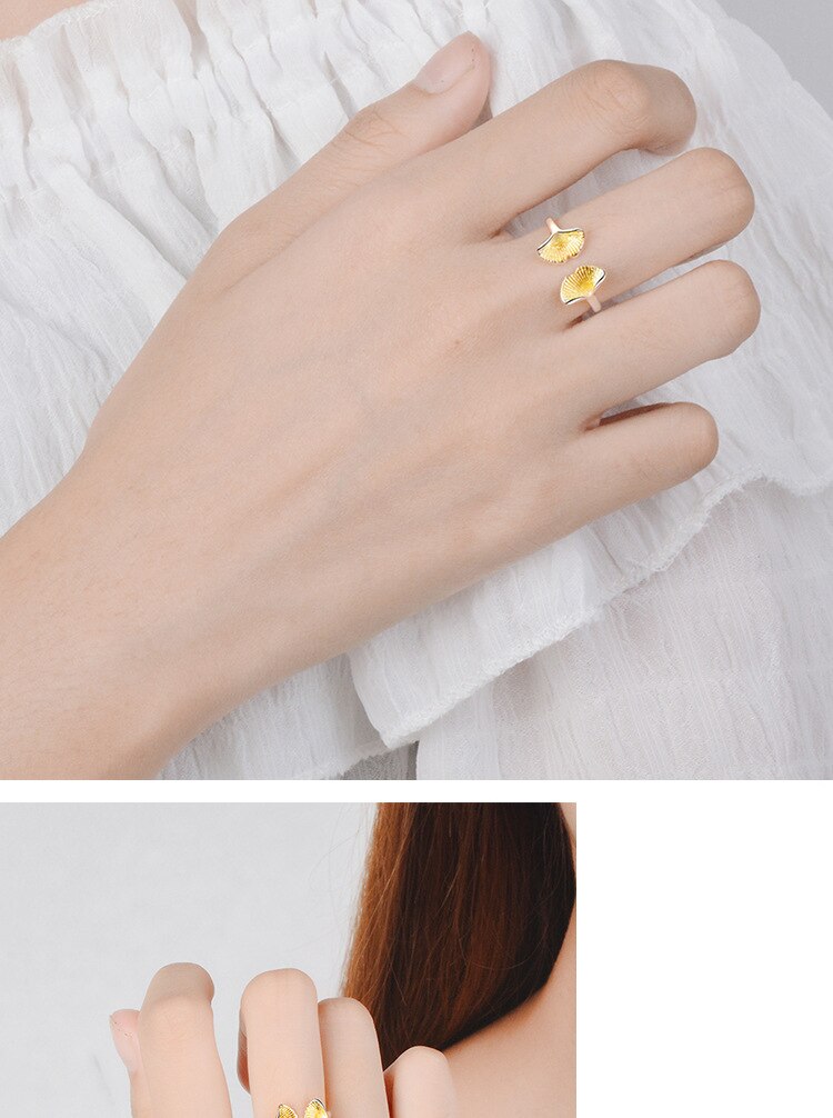 Victoria's Vogue New Simple Beautiful Literary Leaf 925 Sterling Silver Jewelry Personality Ginkgo Sweet Cute Plant Opening Rings Victoria's Vogue New Simple Beautiful Literary Leaf 925 Sterling Silver Jewelry Personality Ginkgo Sweet Cute Plant Opening Rings