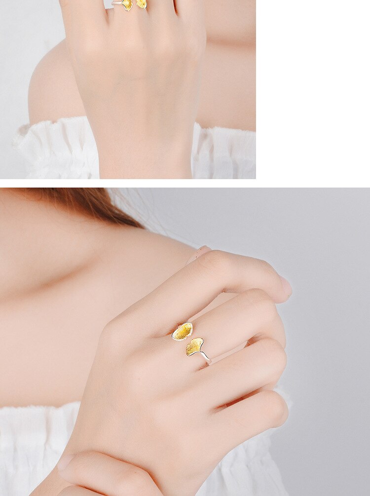 Victoria's Vogue New Simple Beautiful Literary Leaf 925 Sterling Silver Jewelry Personality Ginkgo Sweet Cute Plant Opening Rings Victoria's Vogue New Simple Beautiful Literary Leaf 925 Sterling Silver Jewelry Personality Ginkgo Sweet Cute Plant Opening Rings