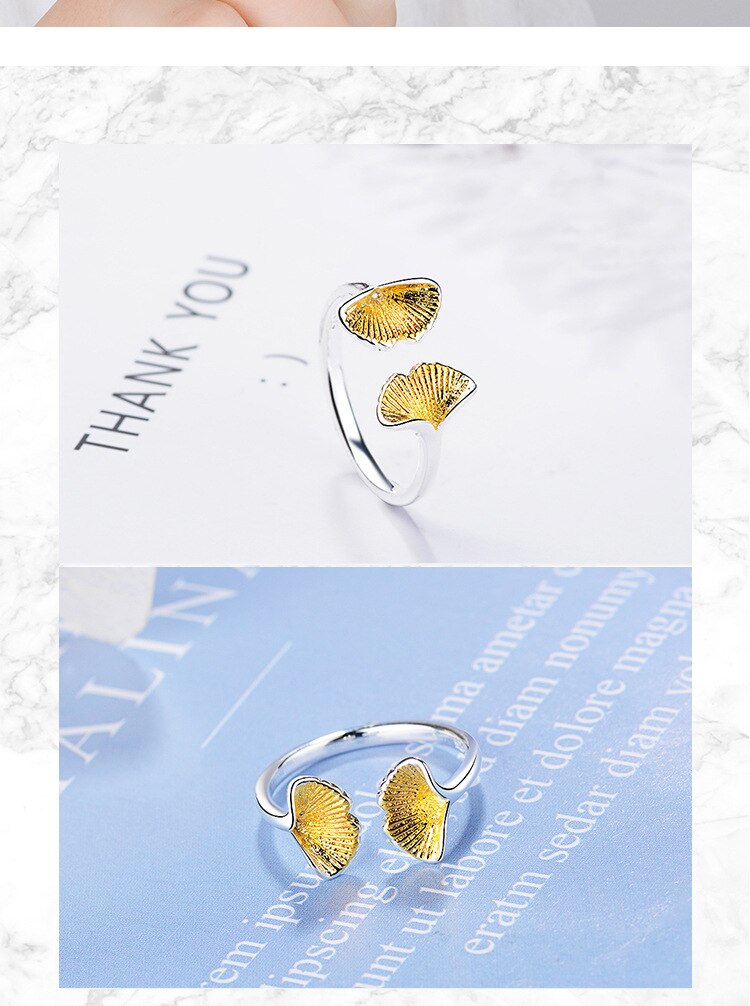 Victoria's Vogue New Simple Beautiful Literary Leaf 925 Sterling Silver Jewelry Personality Ginkgo Sweet Cute Plant Opening Rings Victoria's Vogue New Simple Beautiful Literary Leaf 925 Sterling Silver Jewelry Personality Ginkgo Sweet Cute Plant Opening Rings