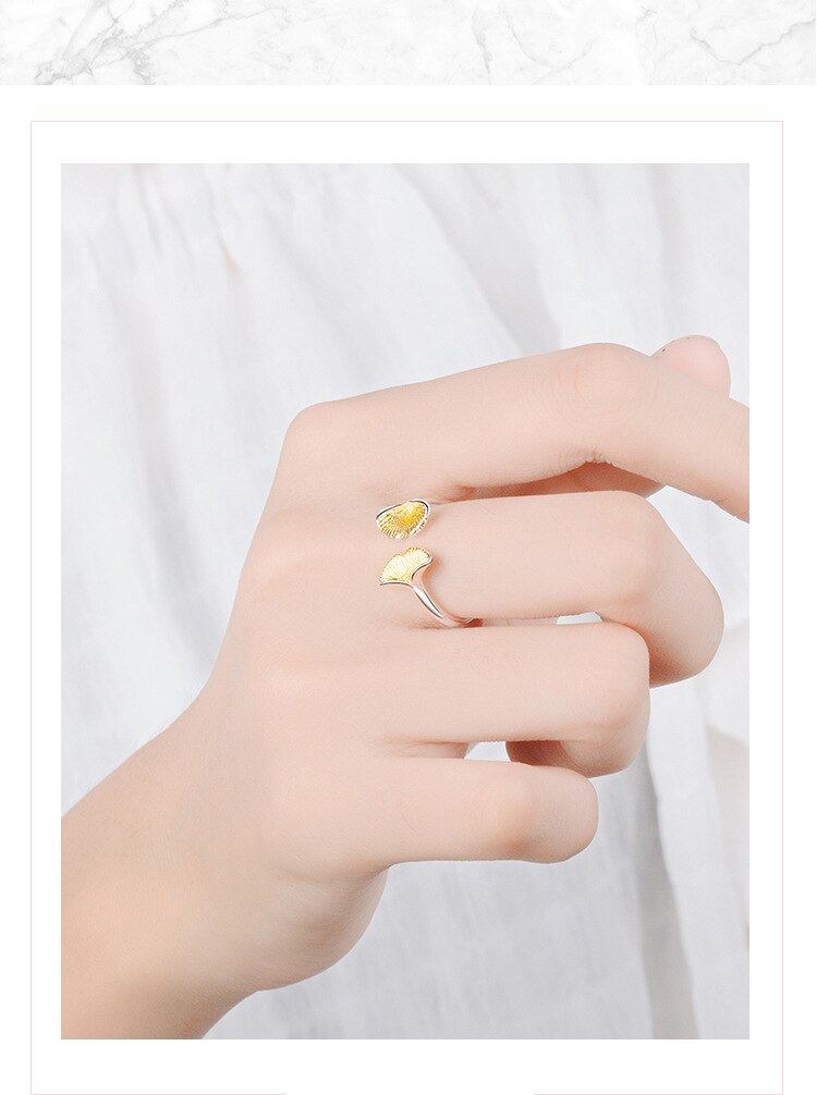 Victoria's Vogue New Simple Beautiful Literary Leaf 925 Sterling Silver Jewelry Personality Ginkgo Sweet Cute Plant Opening Rings Victoria's Vogue New Simple Beautiful Literary Leaf 925 Sterling Silver Jewelry Personality Ginkgo Sweet Cute Plant Opening Rings