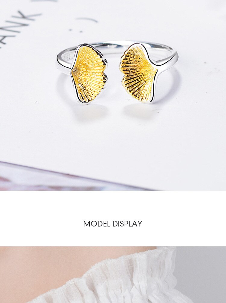 Victoria's Vogue New Simple Beautiful Literary Leaf 925 Sterling Silver Jewelry Personality Ginkgo Sweet Cute Plant Opening Rings Victoria's Vogue New Simple Beautiful Literary Leaf 925 Sterling Silver Jewelry Personality Ginkgo Sweet Cute Plant Opening Rings