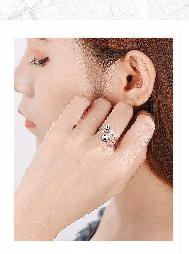 Victoria's Vogue New Fashion Exquisite Pink Crystal Bell Female 925 Sterling Silver Jewelry Natural Simple Women Opening Rings Victoria's Vogue New Fashion Exquisite Pink Crystal Bell Female 925 Sterling Silver Jewelry Natural Simple Women Opening Rings