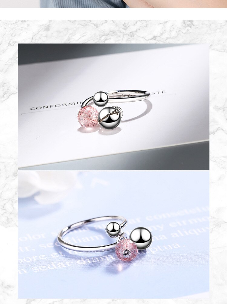 Victoria's Vogue New Fashion Exquisite Pink Crystal Bell Female 925 Sterling Silver Jewelry Natural Simple Women Opening Rings Victoria's Vogue New Fashion Exquisite Pink Crystal Bell Female 925 Sterling Silver Jewelry Natural Simple Women Opening Rings