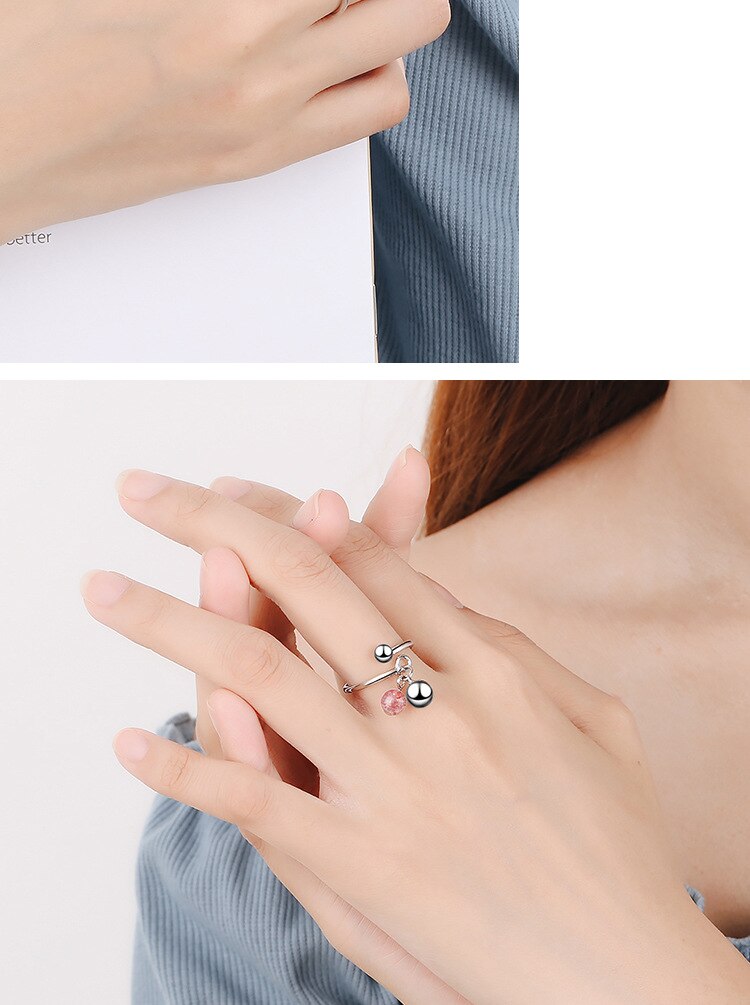 Victoria's Vogue New Fashion Exquisite Pink Crystal Bell Female 925 Sterling Silver Jewelry Natural Simple Women Opening Rings Victoria's Vogue New Fashion Exquisite Pink Crystal Bell Female 925 Sterling Silver Jewelry Natural Simple Women Opening Rings