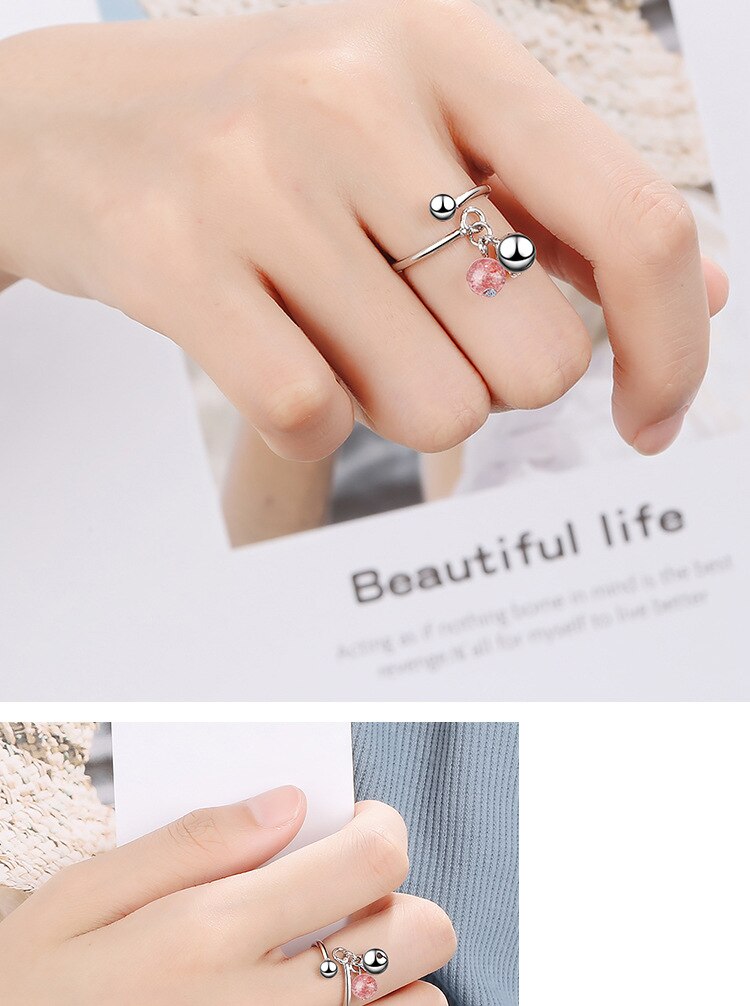 Victoria's Vogue New Fashion Exquisite Pink Crystal Bell Female 925 Sterling Silver Jewelry Natural Simple Women Opening Rings Victoria's Vogue New Fashion Exquisite Pink Crystal Bell Female 925 Sterling Silver Jewelry Natural Simple Women Opening Rings