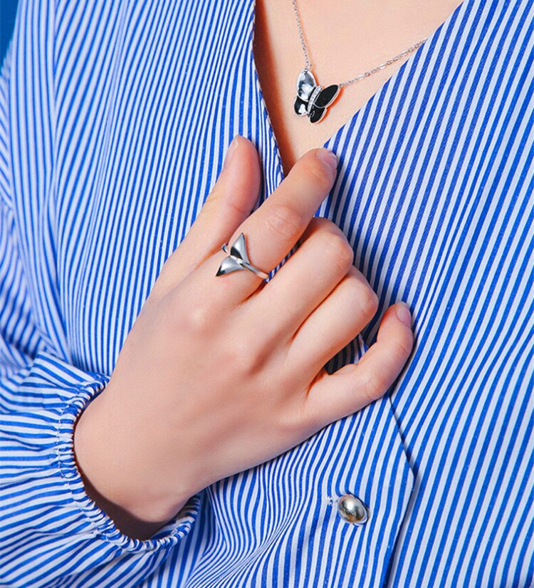 Victoria's Vogue Creative Fashion Personality Animal 925 Sterling Silver Jewelry Sweet Lovely Fish Tail Women Exquisite Opening Rings