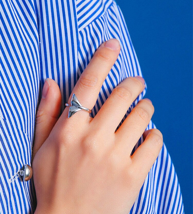 Victoria's Vogue Creative Fashion Personality Animal 925 Sterling Silver Jewelry Sweet Lovely Fish Tail Women Exquisite Opening Rings