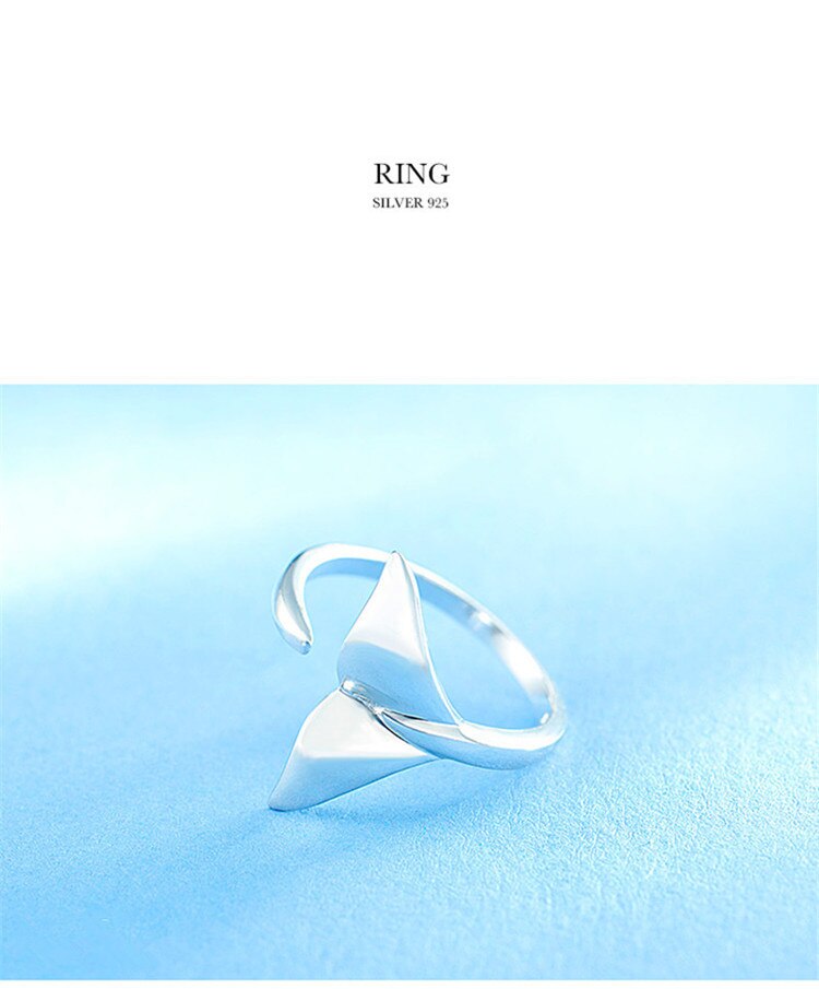 Victoria's Vogue Creative Fashion Personality Animal 925 Sterling Silver Jewelry Sweet Lovely Fish Tail Women Exquisite Opening Rings