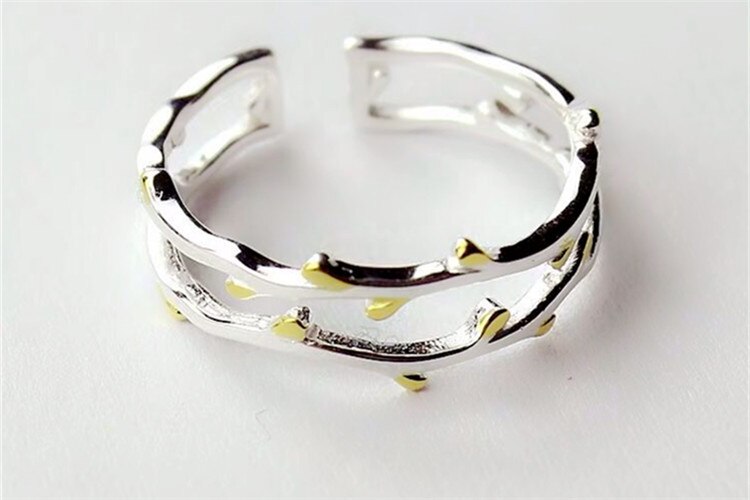 Victoria's Vogue New Simple Creative Double-layer Leaf 925 Sterling Silver Not Allergic Branch Personality Exquisite Plant Opening Rings Victoria's Vogue New Simple Creative Double-layer Leaf 925 Sterling Silver Not Allergic Branch Personality Exquisite Plant Opening Rings