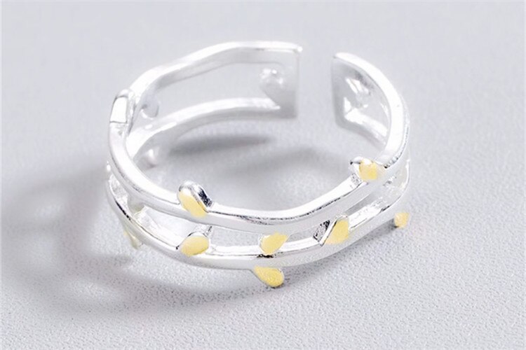 Victoria's Vogue New Simple Creative Double-layer Leaf 925 Sterling Silver Not Allergic Branch Personality Exquisite Plant Opening Rings Victoria's Vogue New Simple Creative Double-layer Leaf 925 Sterling Silver Not Allergic Branch Personality Exquisite Plant Opening Rings