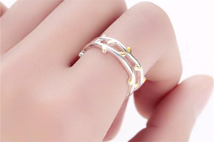 Victoria's Vogue New Simple Creative Double-layer Leaf 925 Sterling Silver Not Allergic Branch Personality Exquisite Plant Opening Rings Victoria's Vogue New Simple Creative Double-layer Leaf 925 Sterling Silver Not Allergic Branch Personality Exquisite Plant Opening Rings