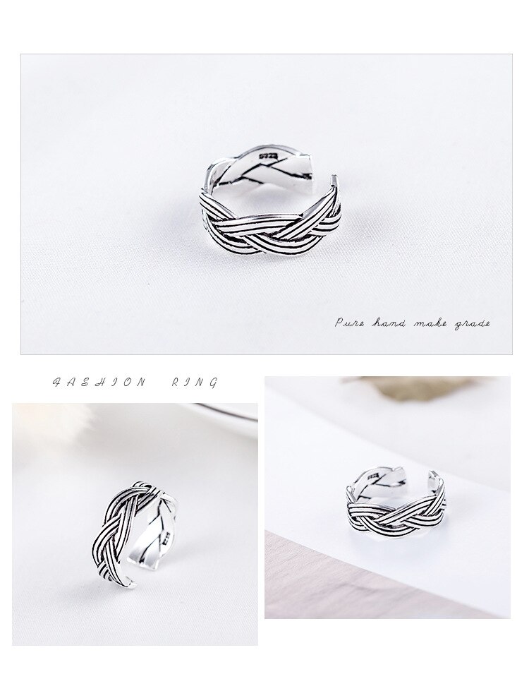 Victoria's Vogue New Retro Woven 925 Sterling Silver Jewelry Not Allergic Personality Flower Line Winding Exquisite Opening Rings Victoria's Vogue New Retro Woven 925 Sterling Silver Jewelry Not Allergic Personality Flower Line Winding Exquisite Opening Rings