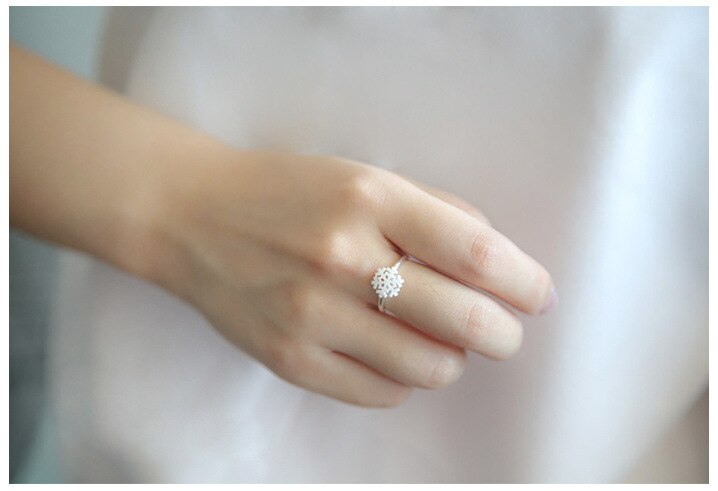Victoria's Vogue Small Fresh 925 Sterling Silver Jewelry  Drawing Snowflake Opening Exquisite Fashion Rings