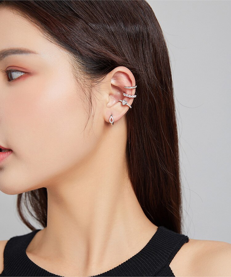 Victoria's Vogue 1 piece Silver Simple Ear Clip Earring 100% 925 Sterling Silver Whilte Zircon Earring Gift for Girl Fine Jewelry SCE1022