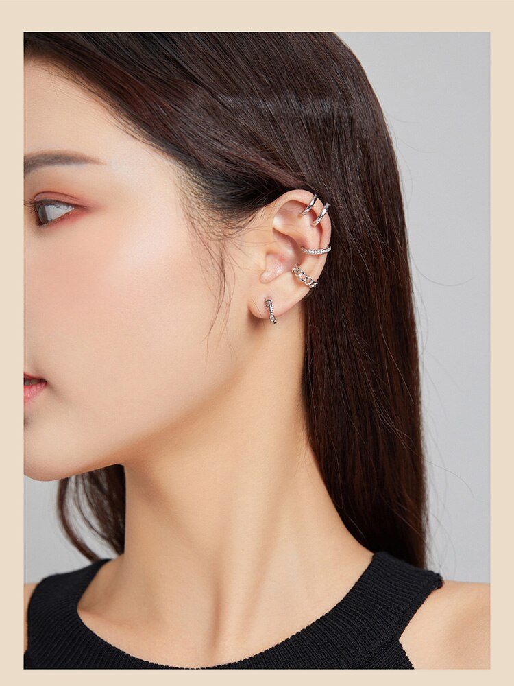 Victoria's Vogue 1 piece Silver Simple Ear Clip Earring 100% 925 Sterling Silver Whilte Zircon Earring Gift for Girl Fine Jewelry SCE1022