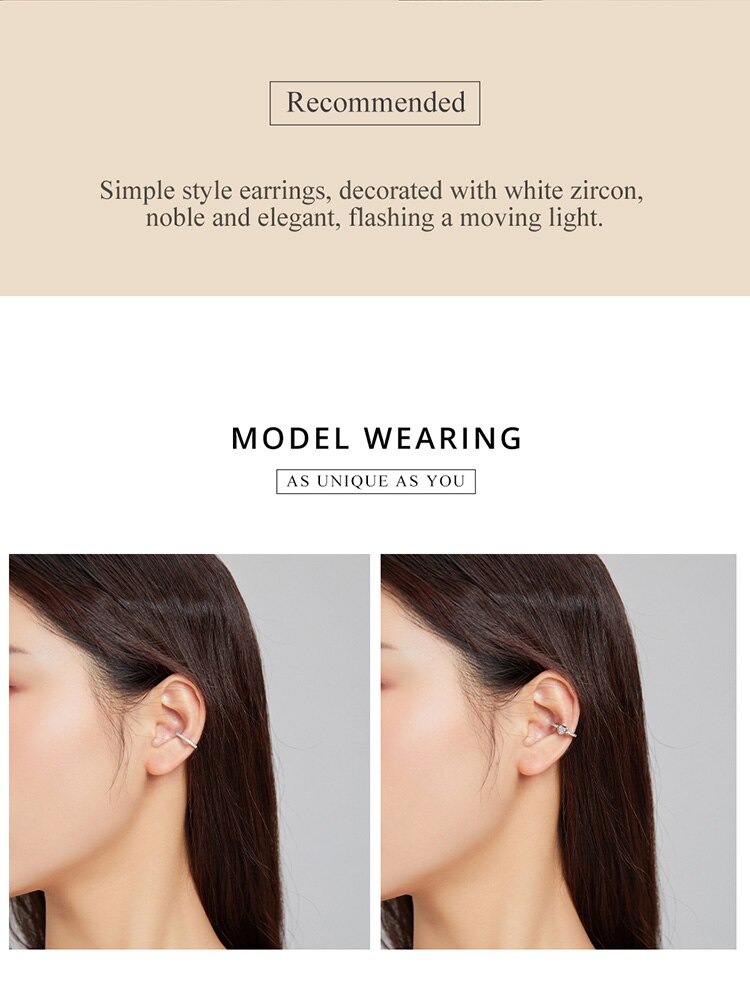 Victoria's Vogue 1 piece Silver Simple Ear Clip Earring 100% 925 Sterling Silver Whilte Zircon Earring Gift for Girl Fine Jewelry SCE1022