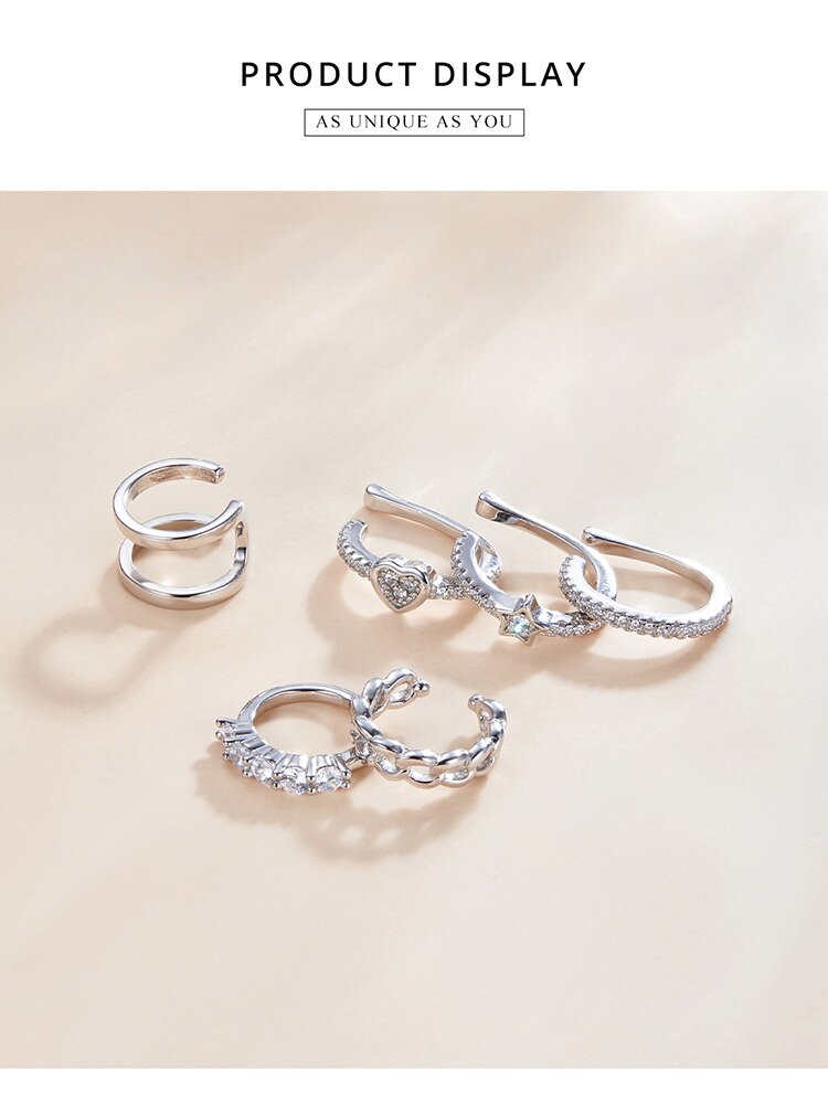 Victoria's Vogue 1 piece Silver Simple Ear Clip Earring 100% 925 Sterling Silver Whilte Zircon Earring Gift for Girl Fine Jewelry SCE1022