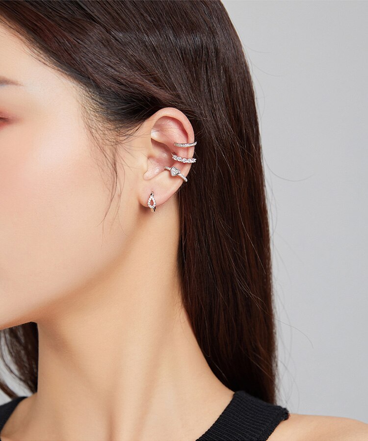 Victoria's Vogue 1 piece Silver Simple Ear Clip Earring 100% 925 Sterling Silver Whilte Zircon Earring Gift for Girl Fine Jewelry SCE1022