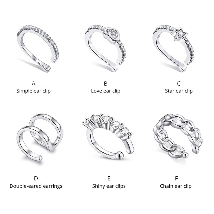 Victoria's Vogue 1 piece Silver Simple Ear Clip Earring 100% 925 Sterling Silver Whilte Zircon Earring Gift for Girl Fine Jewelry SCE1022