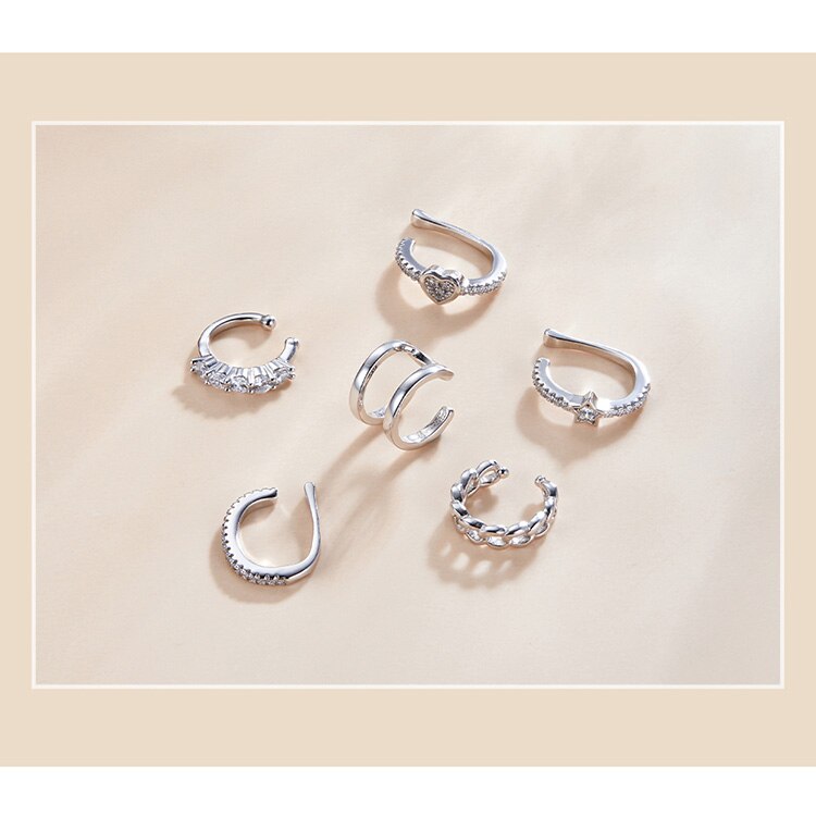 Victoria's Vogue 1 piece Silver Simple Ear Clip Earring 100% 925 Sterling Silver Whilte Zircon Earring Gift for Girl Fine Jewelry SCE1022