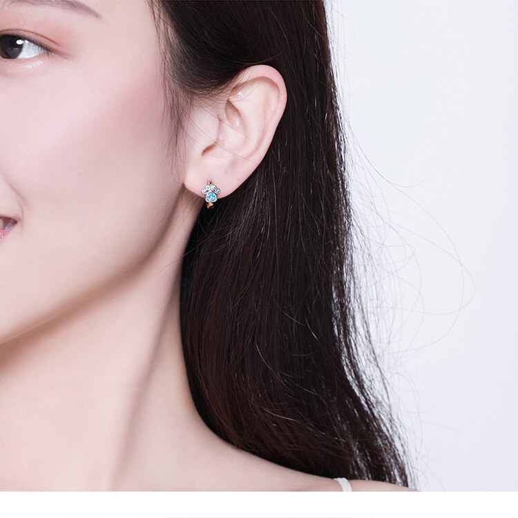 Victoria's Vogue Authentic 925 Sterling Silver Pets' Footprint Stud Earrings for Women Plated platinum Silver Jewelry SCE670