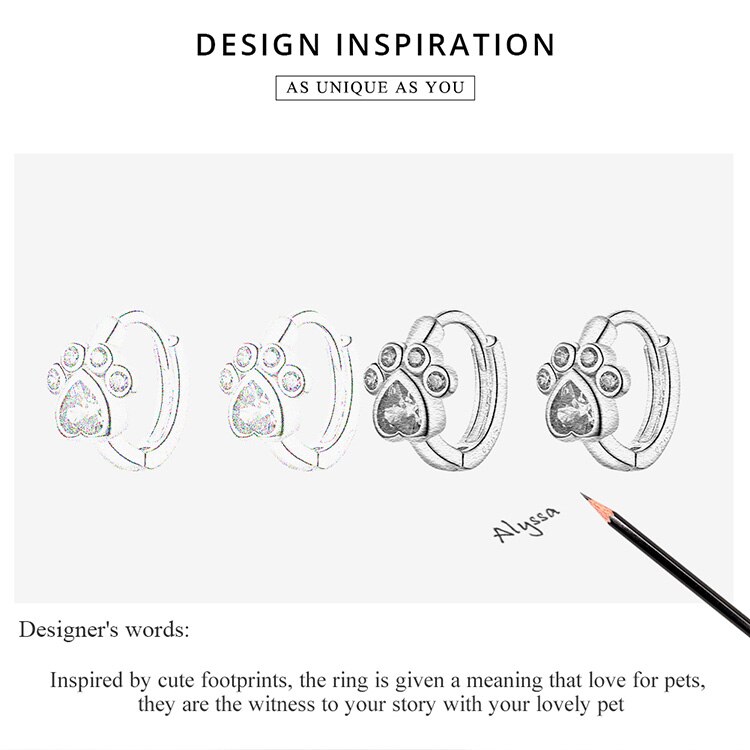 Victoria's Vogue Authentic 925 Sterling Silver Pets' Footprint Stud Earrings for Women Plated platinum Silver Jewelry SCE670