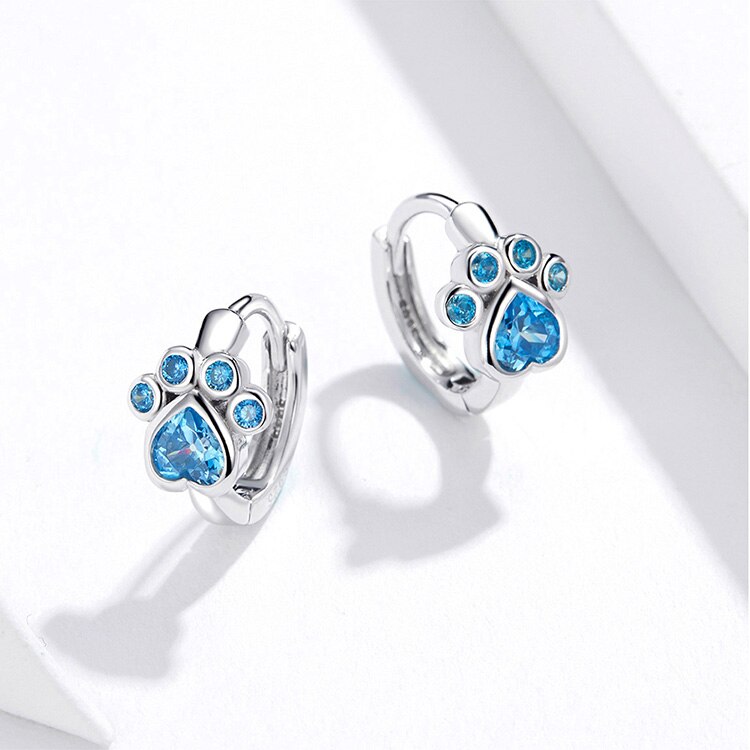 Victoria's Vogue Authentic 925 Sterling Silver Pets' Footprint Stud Earrings for Women Plated platinum Silver Jewelry SCE670