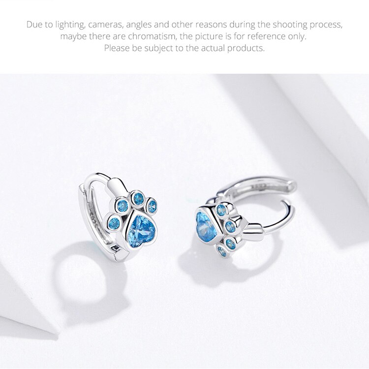 Victoria's Vogue Authentic 925 Sterling Silver Pets' Footprint Stud Earrings for Women Plated platinum Silver Jewelry SCE670