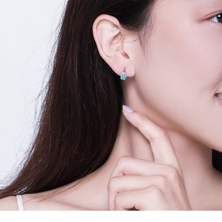 Victoria's Vogue Authentic 925 Sterling Silver Pets' Footprint Stud Earrings for Women Plated platinum Silver Jewelry SCE670