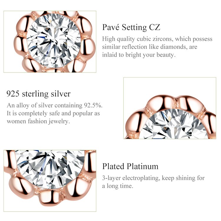 bamoer Basic Round Rose Color Stud Earrings for Women Clear Cubic Zirconia 925 Sterling Silver Wedding Statement Jewelry BSE219 bamoer Basic Round Rose Color Stud Earrings for Women Clear Cubic Zirconia 925 Sterling Silver Wedding Statement Jewelry BSE219