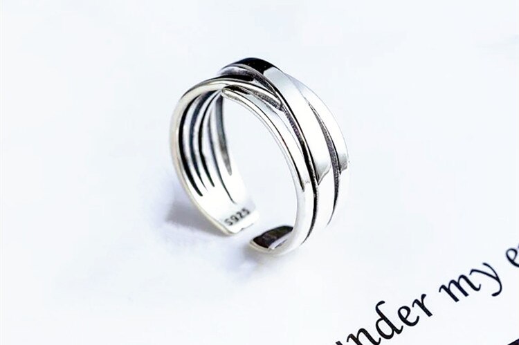 Victoria's Vogue New Korean Style Irregular Retro Thai Silver Multi-layer 925 Sterling Silver Jewelry Personality Winding Opening Rings