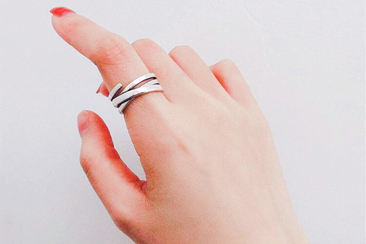 Victoria's Vogue New Korean Style Irregular Retro Thai Silver Multi-layer 925 Sterling Silver Jewelry Personality Winding Opening Rings