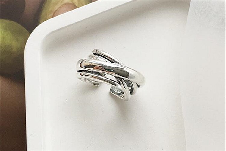 Victoria's Vogue New Fashion Hipster Multi-layer Irregular 925 Sterling Silver Jewelry Simple Smooth Winding Personality Opening Rings Victoria's Vogue New Fashion Hipster Multi-layer Irregular 925 Sterling Silver Jewelry Simple Smooth Winding Personality Opening Rings