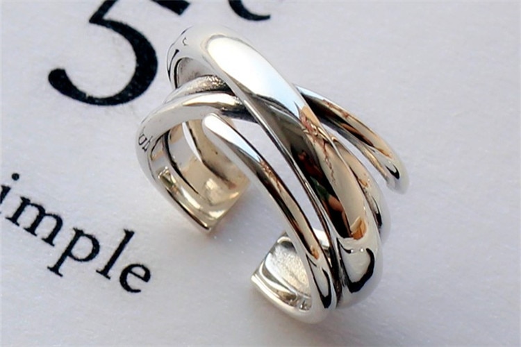 Victoria's Vogue New Fashion Hipster Multi-layer Irregular 925 Sterling Silver Jewelry Simple Smooth Winding Personality Opening Rings Victoria's Vogue New Fashion Hipster Multi-layer Irregular 925 Sterling Silver Jewelry Simple Smooth Winding Personality Opening Rings