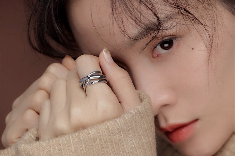Victoria's Vogue New Fashion Hipster Multi-layer Irregular 925 Sterling Silver Jewelry Simple Smooth Winding Personality Opening Rings Victoria's Vogue New Fashion Hipster Multi-layer Irregular 925 Sterling Silver Jewelry Simple Smooth Winding Personality Opening Rings
