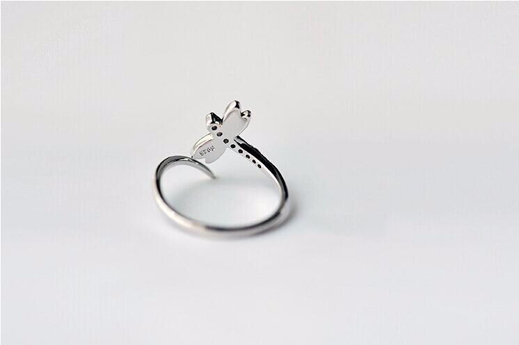 Victoria's Vogue Personality New Fashion Small Fresh Simple Crystal 925 Sterling Silver Jewelry Not Allergic Dragonfly Opening Rings